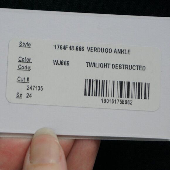 PAIGE Verdugo Ankle Mid Rise Skinny Jeans In Twilight Destructed (Black) Size 24 - Picture 10 of 16